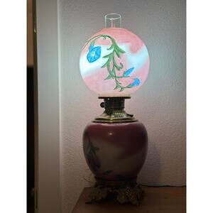 Antique Victorian Hand Painted Chrysanthemum Gone With The Wind Lamp